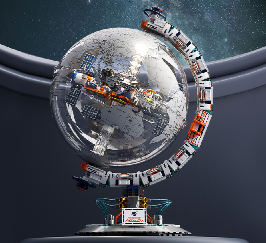 The Dawn Globe: 2-in-1 Earth Globe & Space Station Building Kit – Detailed Orrery-Style Model with Internal Space Station | STEM Educational Building Blocks | Unique Desk & Room Decor for Ages 8+
